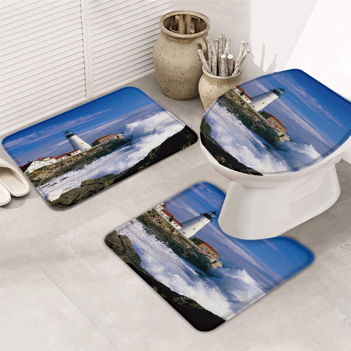 Amazon.com : Chic D Lighthouse 3 Piece Bath Mat Rug Sets ...