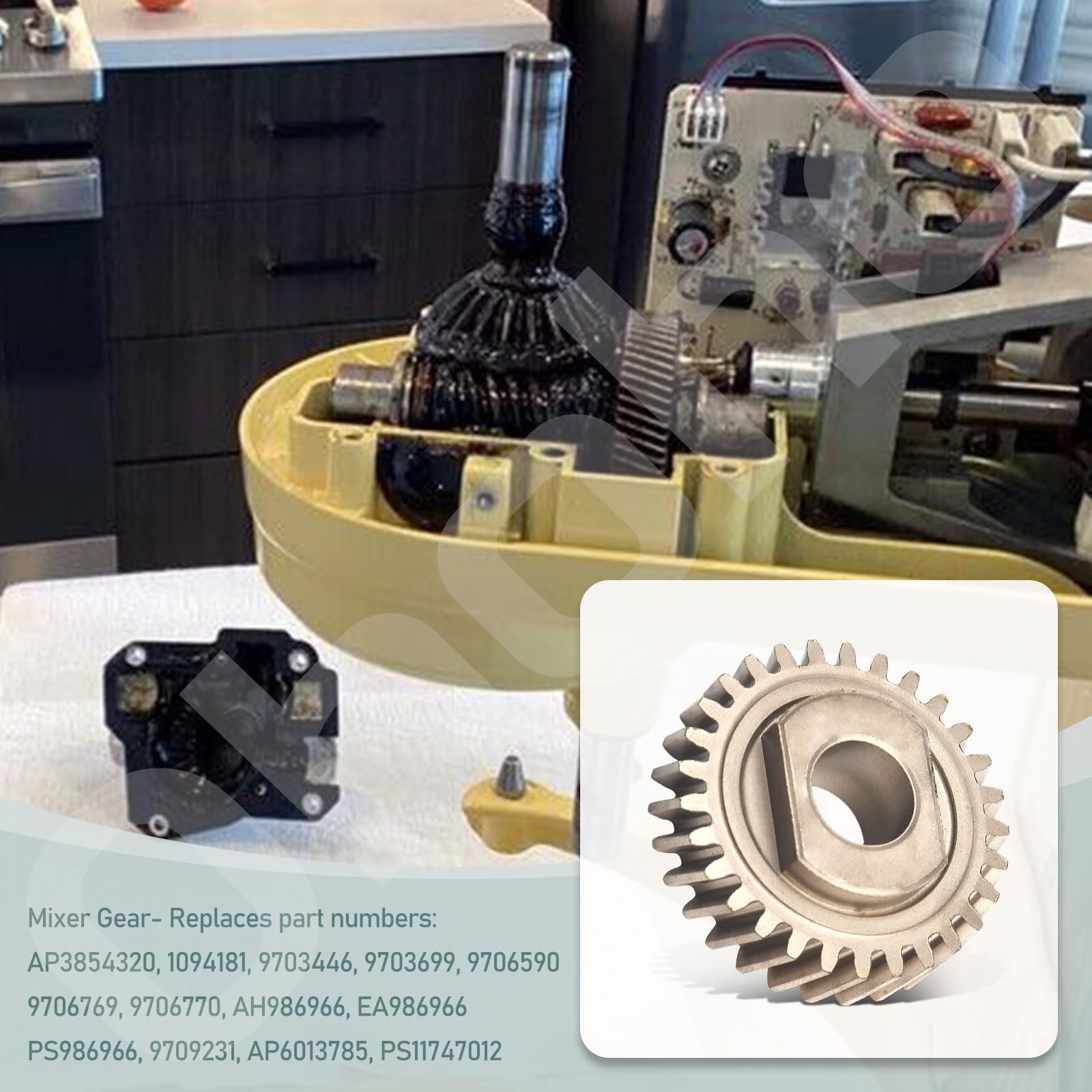 9706529 W11086780 9709231 WP9709231 Worm Gear - by Ohoho - Compatible with Whirlpool/Kitchenaid 5QT & 6QT Stand Mixer Replacement Parts - with Snap Ring & 1.8 Oz Grease & 9703445 Thrust Bearing
