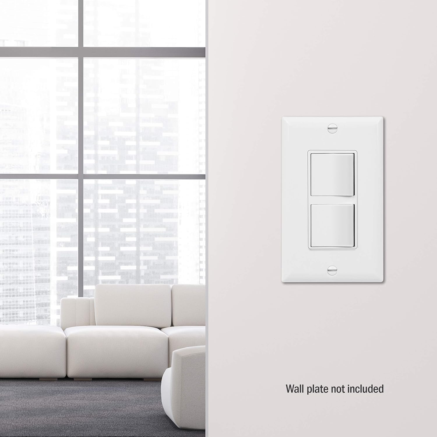 ENERLITES Double Paddle Rocker Decorator Switch, Ground terminal, Clamp-Type Back Insert Wiring, Copper Wires Only, Single Pole, Residential Grade, 15A 120-277VAC, 62834-W-N, White (New Model) - - 