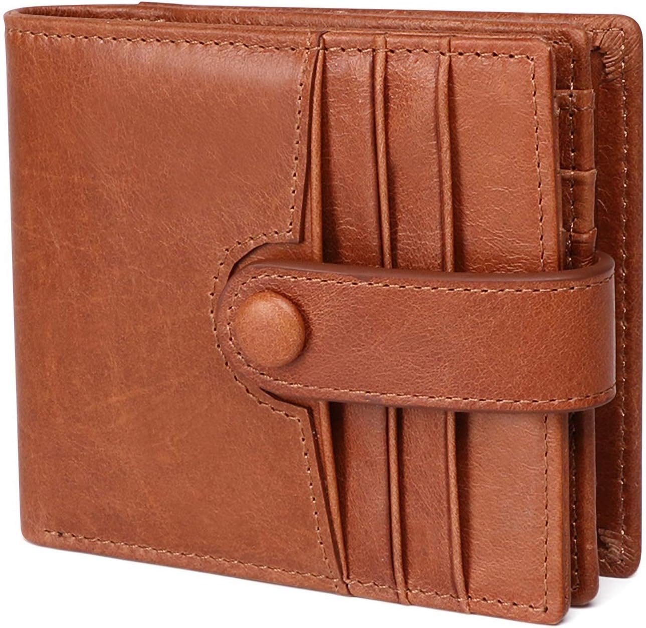 Men’s Genuine Leather Bifold Wallet RFID Blocking Secure Purse Card Holder with Zipper Coin Pocket (Brown)