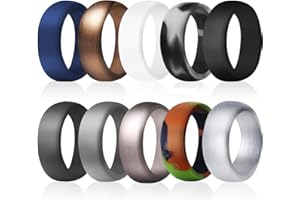 COOLOO Silicone Wedding Ring for Men, 10 Pack Affordable Silicone Rubber Wedding Bands Durable Comfortable Rings, Black White Blue Silver Gray