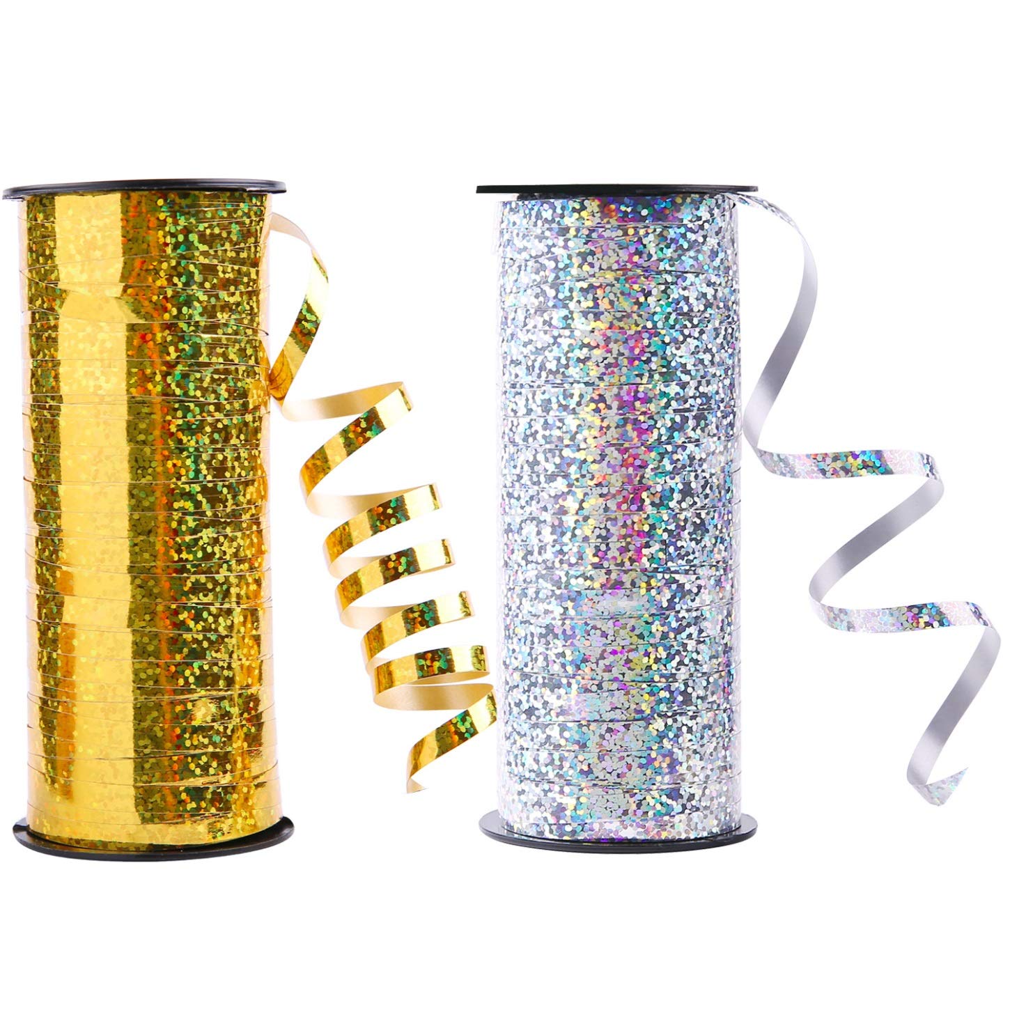 Leevia 200 Yard Curling Ribbon Roll Crimps Gold Balloon Ribbons for Gift Wrapping Party and Festival Decoration,Gold and Silver, 5 mm Wide