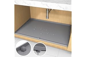 AECHY Under Sink Mat, 34" x 22" Silicone Under Sink Liner, Under Kitchen Mat with Unique Drain Hole Design, Waterproof & Flexible, Bathroom and Laundry Room Gray