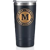 the Man the Myth the Legend Mug with Initials, Monogrammed Stainless Steel Travel Tumbler for Men, Funny Personalized Coffee Cup, Custom Beer Glass, Unique Birthday Christmas Gifts for Him, 20 oz, M