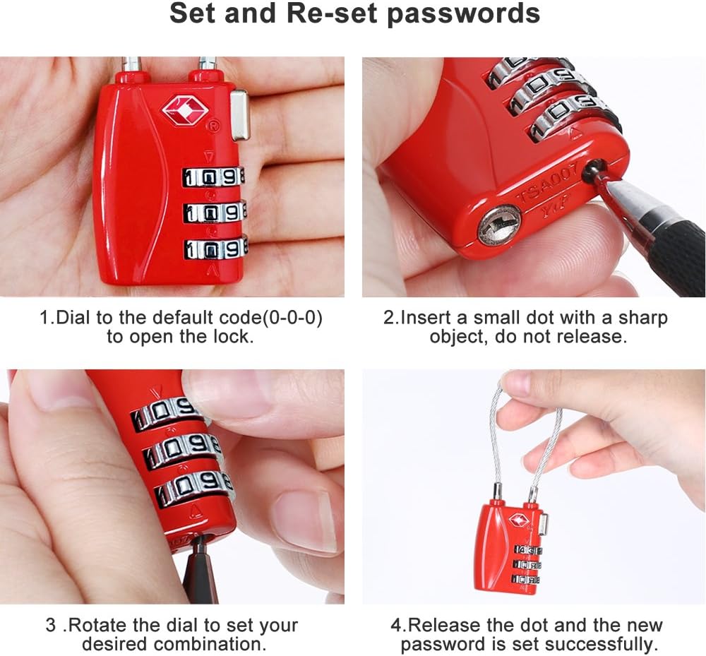 ZHEGE 2 Pack Luggage Locks, TSA Cable Travel Lock, Safe Padlock for Gym, School, Suitcases, Baggage, Small Cabinets, Computer Bags: Home Improvement