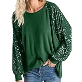 ALLTB Women's Sequin Tops Sparkle Long Sleeve Blouses Shimmer Glitter Sweatshirt Party Crewneck Loose Fit Shirts
