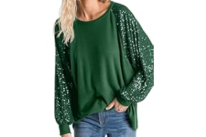 ALLTB Women's Sequin Tops Sparkle Long Sleeve Blouses Shimmer Glitter Sweatshirt Party Crewneck Loose Fit Shirts