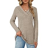 ATHMILE Long Sleeve Shirts for Women Early Fall Fashion Tops 2026 Casual V Neck Button Blouses Tunic Tops for Leggings