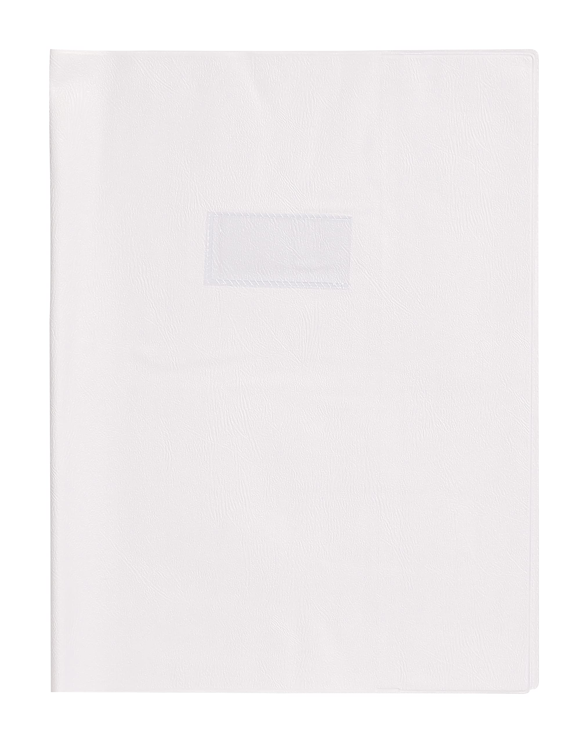 Calligrapher 72314C - White Leather Grain Notebook Protector - Dimensions: A4 21x29,7 cm - 22/100th with Label Holder - Opaque PVC - Manufactured in France