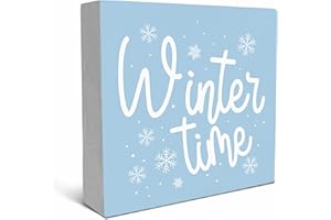 SRADMO Blue Winter Time Wood Box Sign Desk Decor, Winter Decor Christmas Signs Wooden Box Sign Decoration For Home Office, Winter Decorations, Light Blue Christmas Decorations Shelf Table Decor