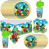 81Pcs Video Game Birthday Party Supplies, Video Game Set Disposable Dinner Tableware Plates Napkins Cups Knives Spoons Forks Kids Birthday Party Decorations Serve 20