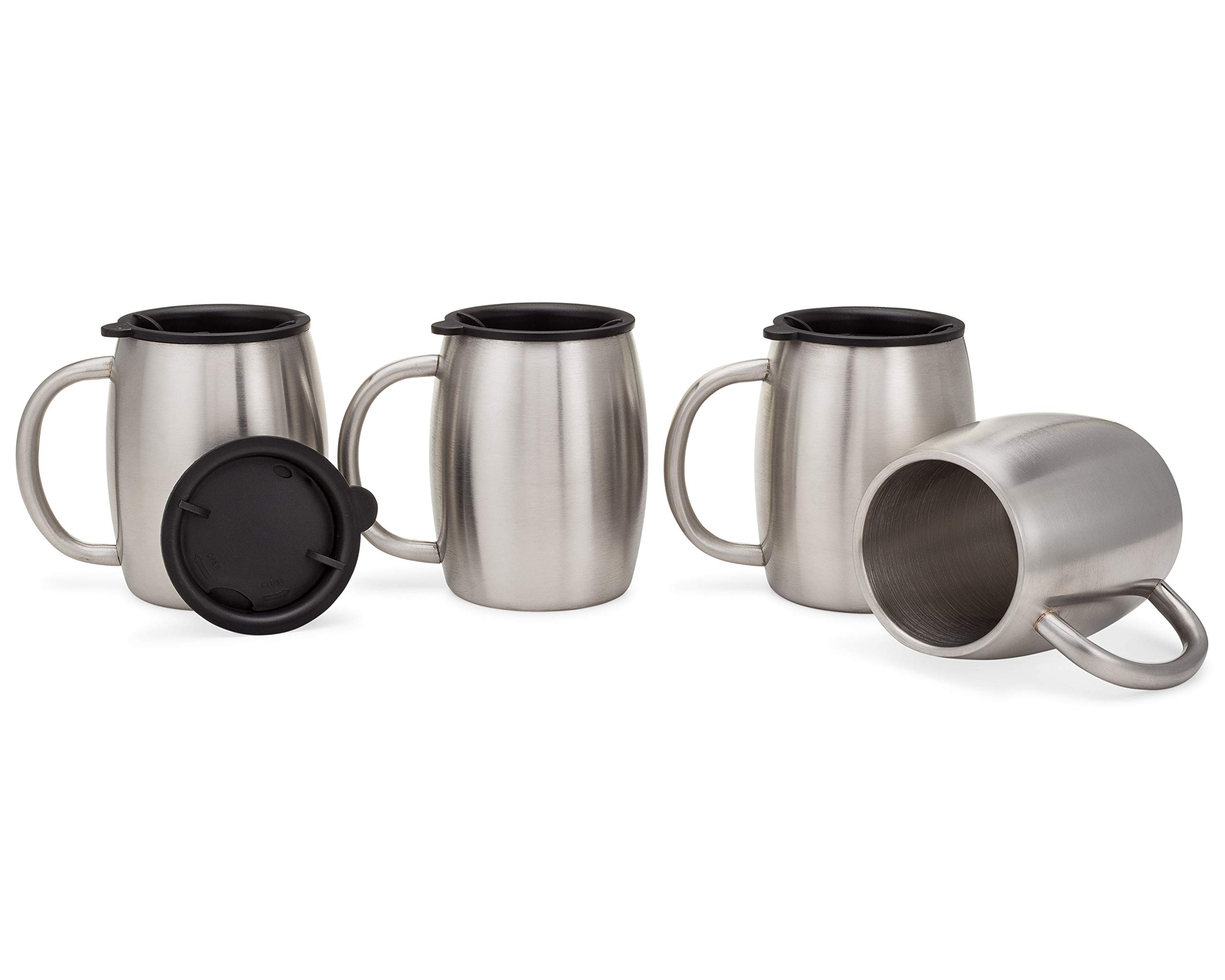 Stainless Steel Coffee Mugs with Lids 14 Oz Double Walled Insulated