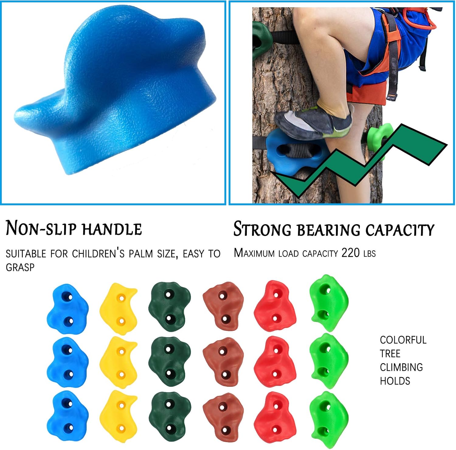 18 Ninja Tree Climbing Holds for Kids Climber, Adult Climbing Rocks with 6 Ratchet Straps for Outdoor Ninja Warrior Obstacle Course Training: Toys & Games