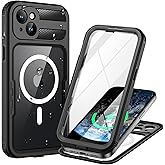 Lanhiem Magnetic for iPhone 15 Case, IP68 Waterproof Dustproof Case, [Compatible with Magsafe] [Built-in Screen Protector] Full Body Heavy Duty Rugged Phone Cover 6.1 inch, Black/Clear