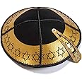 Adult Jewish Leather Black Gold Star Of David Kipa Kippah Yarmulke Head Cap Synagogue