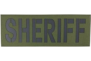 uuKen Sheriff Reflective Patch Laser Cut for Sheriff Tactical Vest Jacket Uniform Plate Carrier Back Panel with Hook and Loop (RF OD Green and Black, L 8.5"x3")