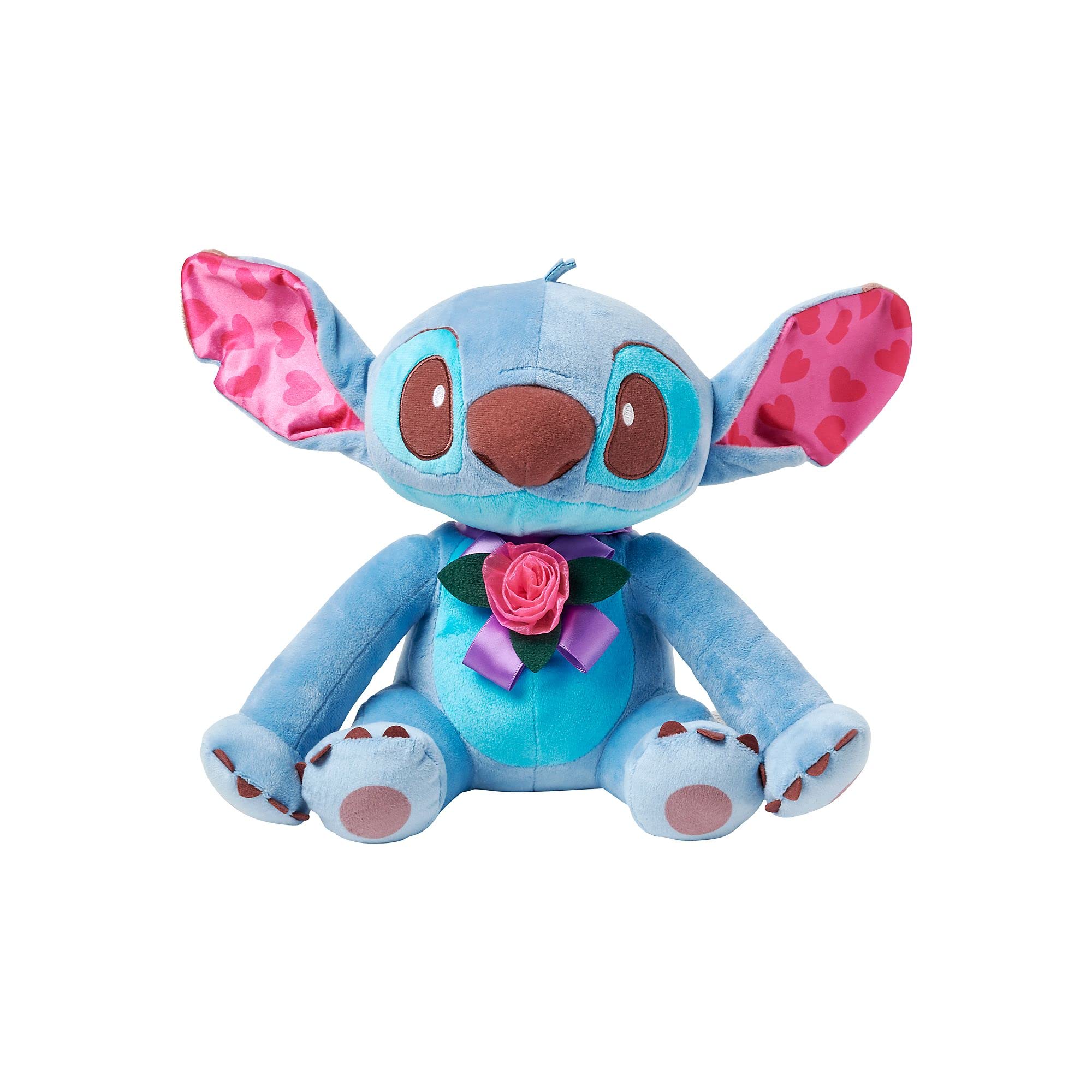 Disney Store Official Stitch Sweetheart Medium Soft Toy, Lilo & Stitch, 29cm/11”, Valentine's Day Gift, Plush Cuddly Figure, Character with Heart Printed Ears and 3D Flower - Suitable for Ages 0+