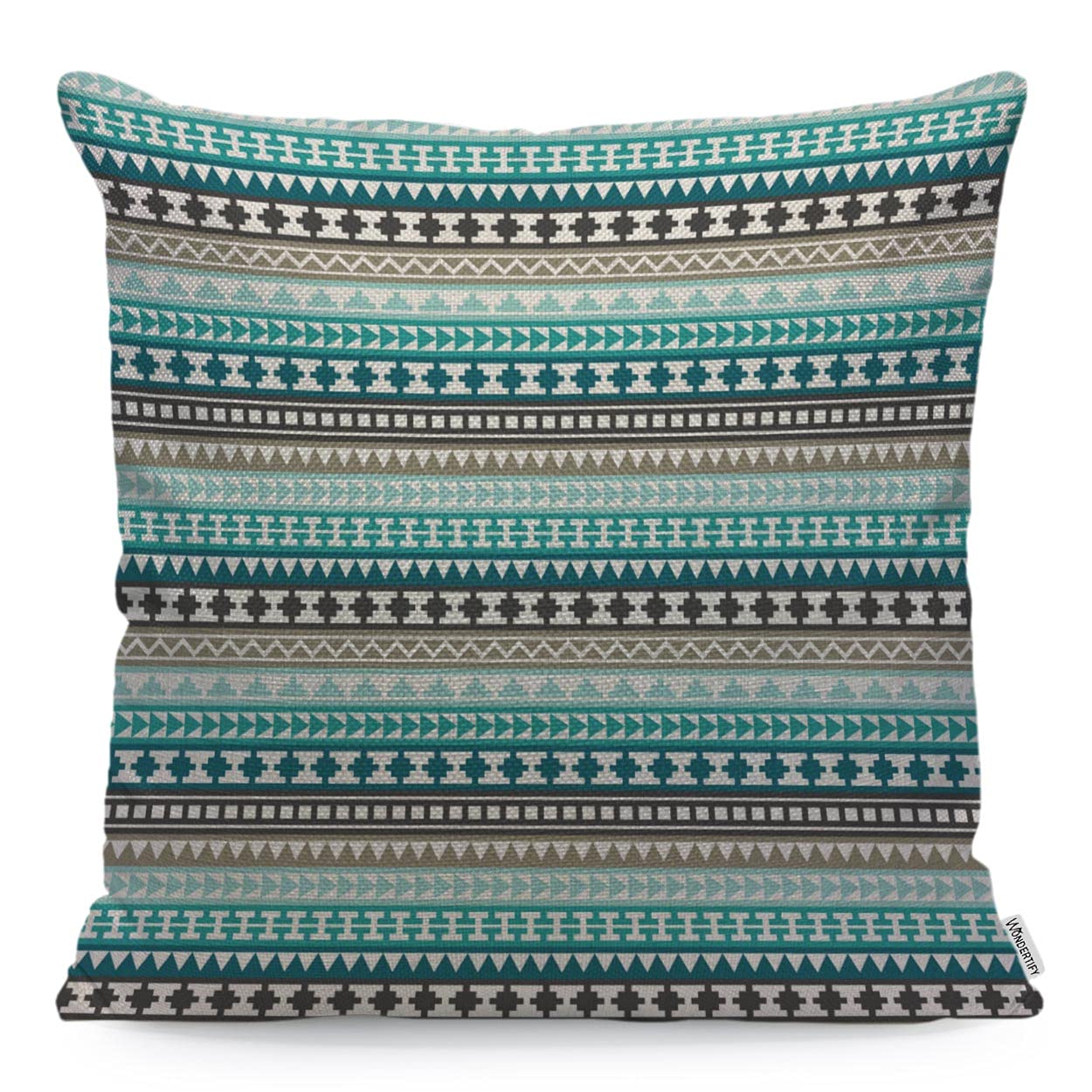 WONDERTIFY Tribal Aztec Cushion Cover White Hipster Decorative Throw Pillow Covers For Couch, Bed Sofa Pillows Case Blue Turquoise Teal Gray 45X45 Cm