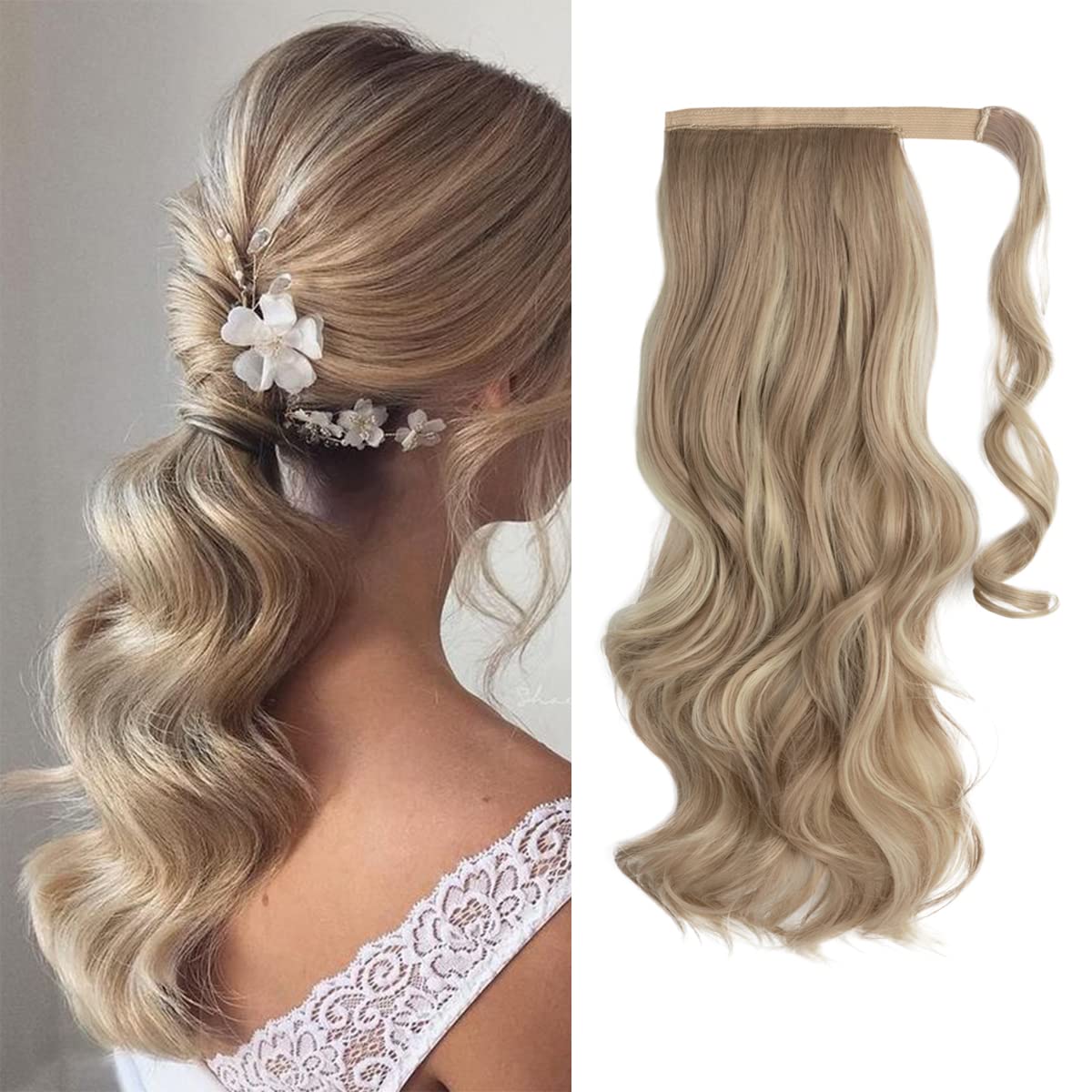 Photo 1 of CJL HAIR 18" Long Ponytail Hair Extension Wrap Around Pony Tail Clip in Curly Wavy Synthetic Fake Hairpiece for Women Dirty Blonde