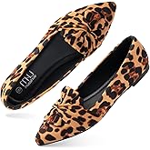 MUSSHOE Women's Pointed-Toe Ballet Flat: Bowknot Dressy Flats Comfortable Memory Foam Shoes - Wedding Party Business Work Office Leopard Black 42