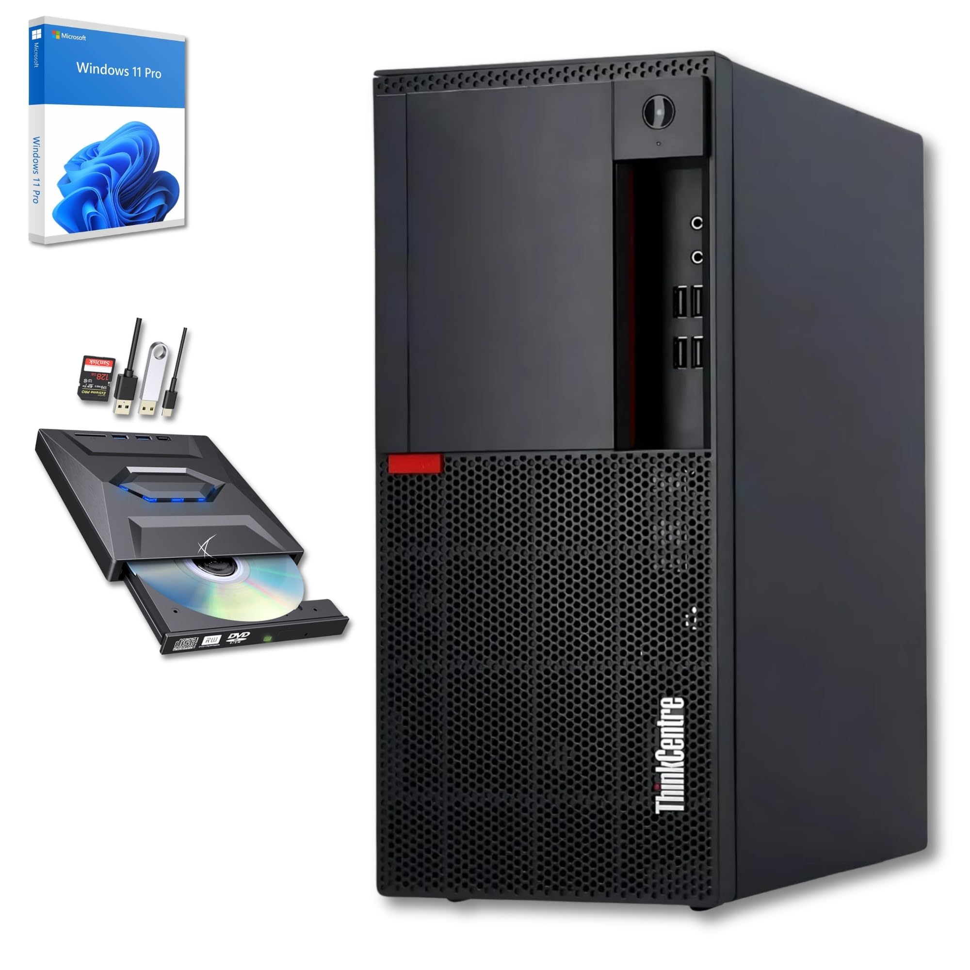 Lenovo - PC veloce con Intel Core i7 6700 - Computer desktop + Silent Computer per ufficio e home Office da 4 GHz - 16 GB - SSD da 512 GB - USB3.0 - WLAN - Include Windows 11 Pro DV RW