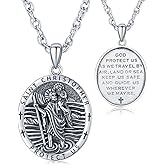 Aniu S925 Sterling Silver St Michael/St Christopher/St Benedict/Saint Jude/Jesus Crucifix/St Uriel/Archangel Raphael/St Patrick/Saint Andrew/Saint Florian Necklace for Men Women Protection Amulet Pendant Catholic Medallions Jewelry with Gift Box