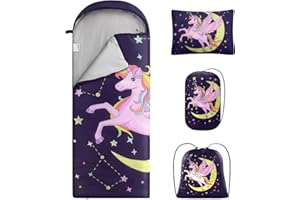 ETGLCOZY Kids Sleeping Bag with Pillow - Larger Toddler Nap Mat - Slumber Bag for Girls Boys, Washable, Roll up, Perfect for Camping Backpacking Daycare Preschool Travel Sleepover Ages 3-12 Years