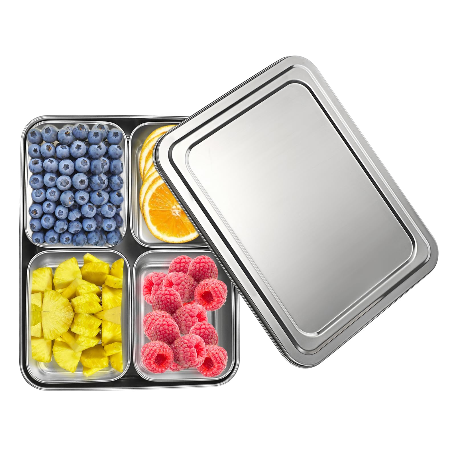 Photo 1 of BSTKEY Divided Serving Tray with Lid - Snackle Box Charcuterie Container with 4 Removable Compartments, Stainless Steel Snack Platter Organizer for Candy, Fruit, Salad, Condiments, Nuts