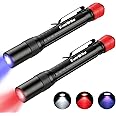 EverBrite Red Light Penlight Flashlight with 395nm UV Blacklight/White Light, Multi-Function LED Pocket Pen Light, AAA Batteries Included, for Night Vision, Pet Stain Detection, Camping, 2pack