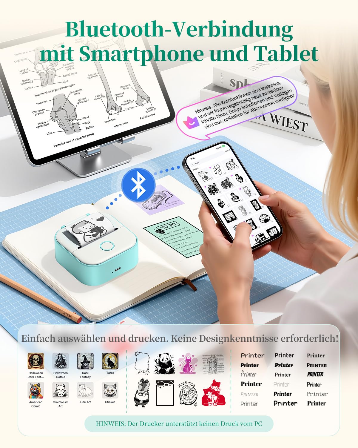 Mini Drucker T02 Mini Drucker für Smartphone Fotodrucker Mini Thermodrucker 7