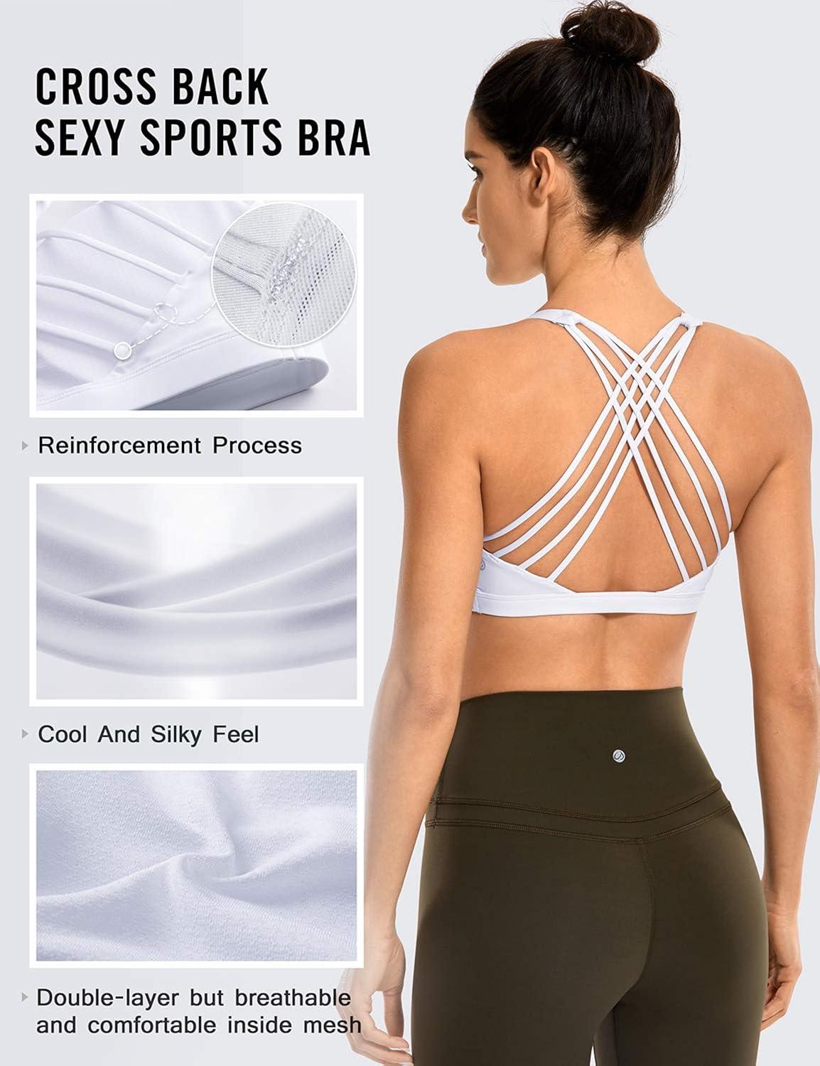 CRZ YOGA Strappy Sports Bras for Women Cross Back Sexy Padded Yoga Bra Tops Cute Activewear at  Women’s Clothing store