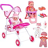 12" Baby Doll Set Toy with Stroller, Play Baby Doll Care Toy with High Chair, Clothes and Accessories for Girls, Toddlers