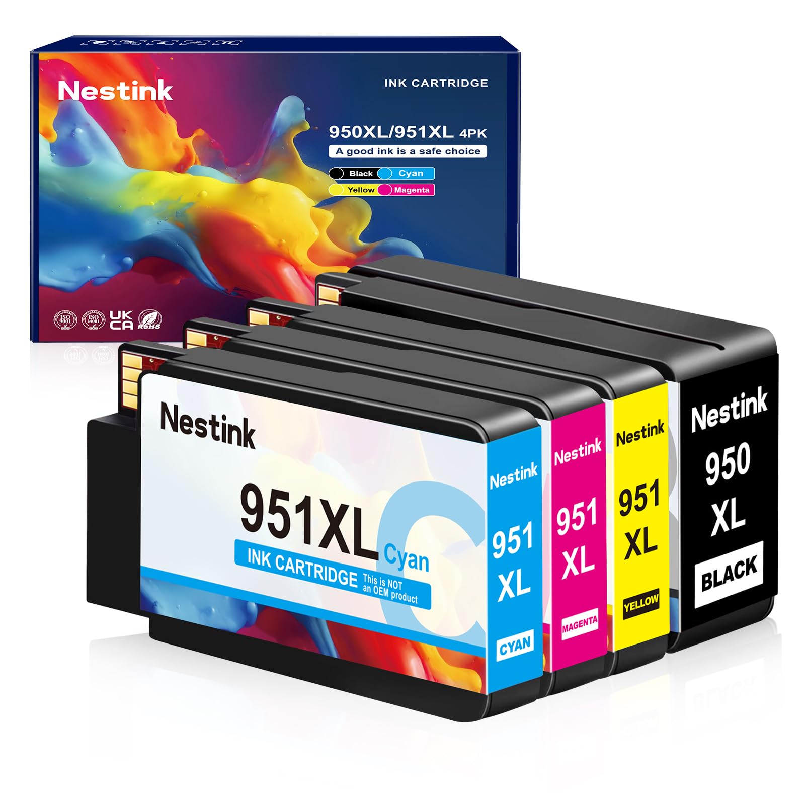 Photo 1 of Nestink 950XL 951XL Combo Ink Cartridges Compatible for 950 XL 951 XL Ink Cartridge Replacement for OfficeJet Pro 8610 8620 8100 8630 8660 8640 8615 76DW 251DW (1 Black, 1 Cyan, 1 Magenta, 1 Yellow)