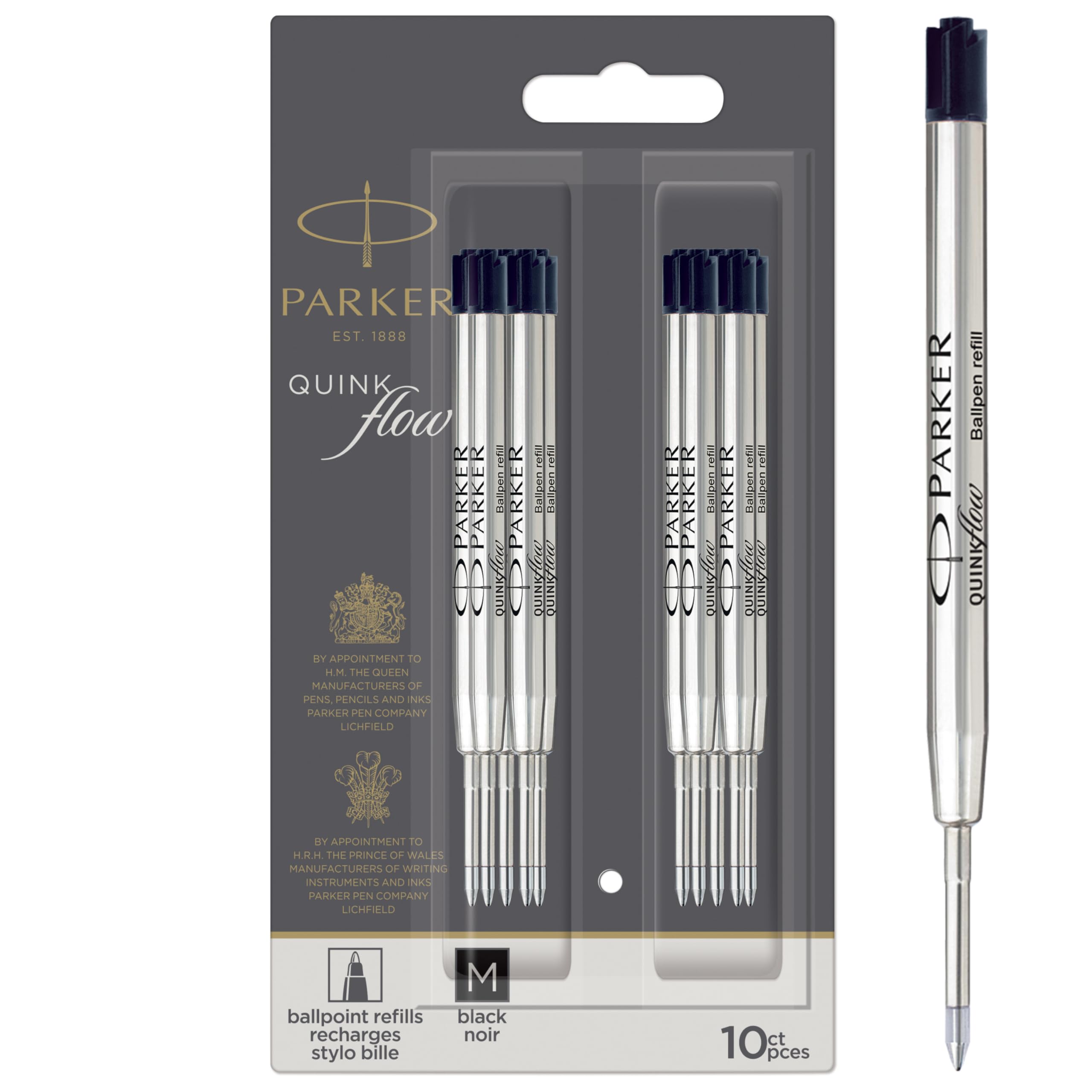 Parker Ballpoint Pen Refills | Medium Point | Black QUINKflow Ink | 10 Count