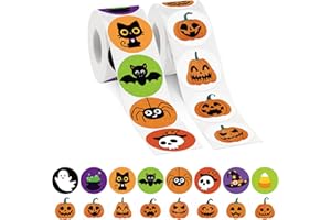 Alynta 1000Pcs Halloween Stickers for Kids - Cute Happy Halloween Stickers Bulk 1.5Inch Round Small Pumpkin Bat Spider Ghost Cat Sticker Roll for Goodie Bags Envelope Seals Party Decorations