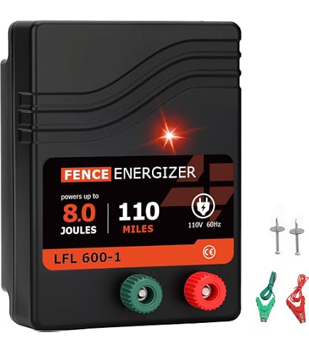 Red Sizzle 74M Electric Fence Charger – 7.5 Joule Plug-in Energizer For Large Pastures, Bear, Deer & Livestock