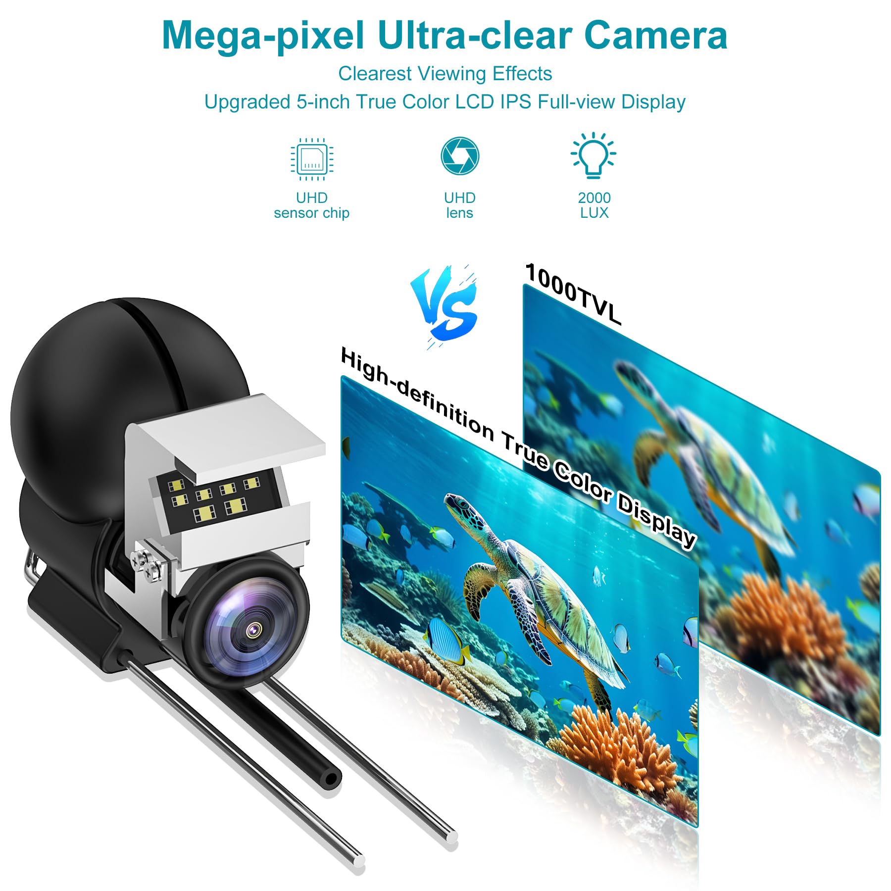 Underwater Fishing Camera, Fishing Camera with Infrared Night Vision Light, Portable Fish Finder with 100ft Cable, 5 Inch LCD and Upgraded HD Lens for Ice Lake Boat Kayak Fishing