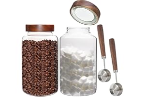 Glass Coffee Jars Spice Jar Round Storage Canister with Wooden Lid Clear Glass Food Jar for Pantry Sugar Tea Coffee Bean Spic