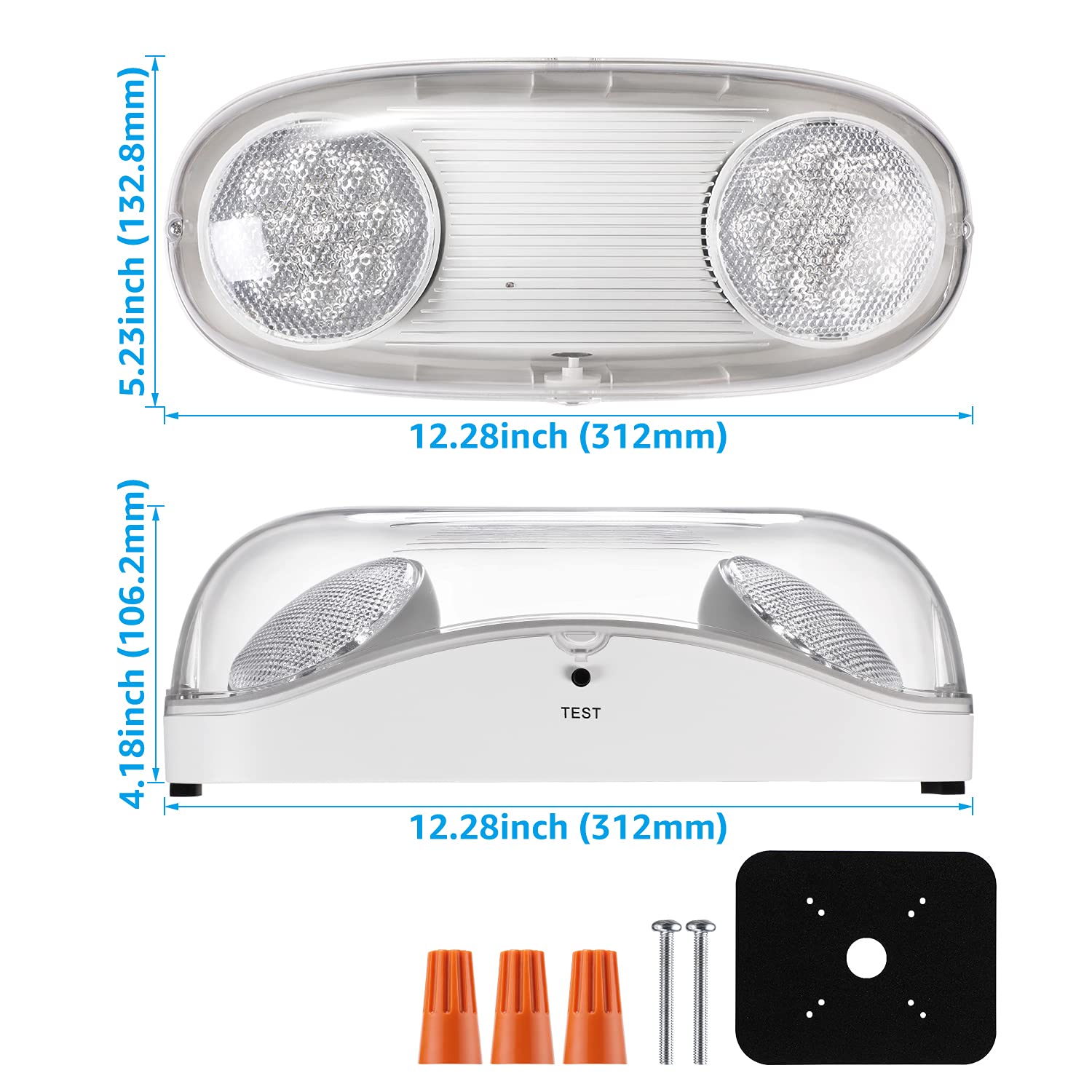 LEONLITE LED Emergency Lighting, Wet Location Emergency Light with Battery Backup, Commercial Exit Lights for Business, 2 Adjustable Heads, UL &FCC Listed, 120/277V, White, Pack of 2