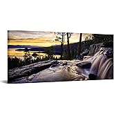sechars Lake Tahoe Colorful Sunset Wall Art California Mountain Forest Landscape Picture Canvas Prints Framed Ready to Hang 20x48 Inch