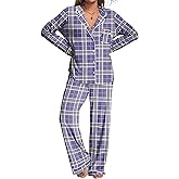 Ekouaer Womens Pajamas Set 2 Piece Button Down Pjs Soft Long Sleeve Top and Pants Sleepwear Set Lounge Sets