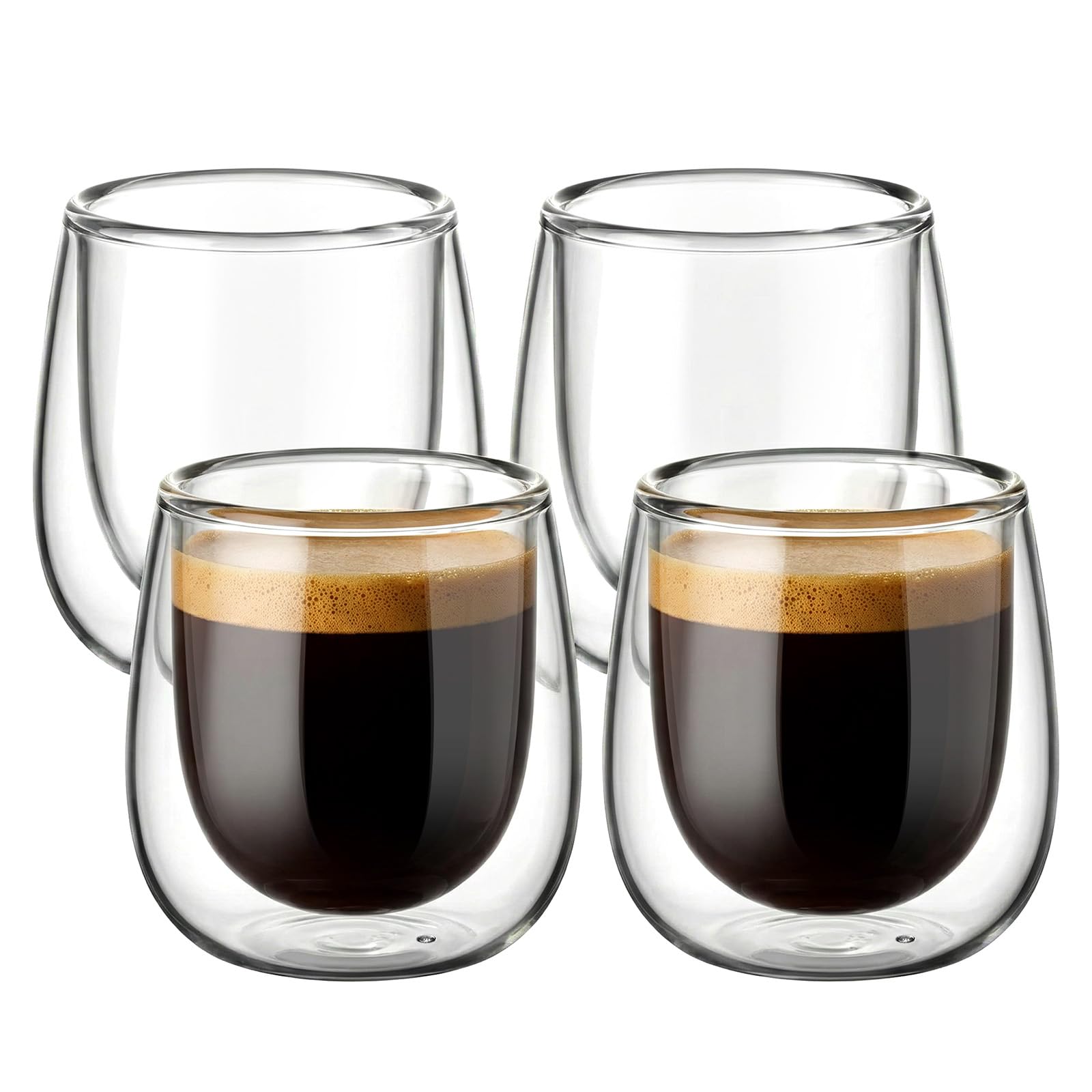 glastal Espresso Cups 100ml (4oz) Double Walled Glasses Coffee Glass Cups Set of 4, Clear Glass Coffee Cups Espresso Mug 100 ml (Full Capacity) Borosilicate Double Wall Glass Cup