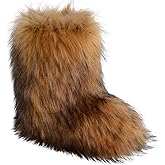 WOVOIE Fur Boots for Women Winter Fluffy Furry Boots Mid-Calf Snow Boots with Anti-Slip Warm Lining for Y2K Streetwear