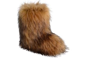 WOVOIE Fur Boots Warm Women's Faux Fur Boot Furry Short Snow Boot Mid-Calf Boots Outdoor Flat Shoes