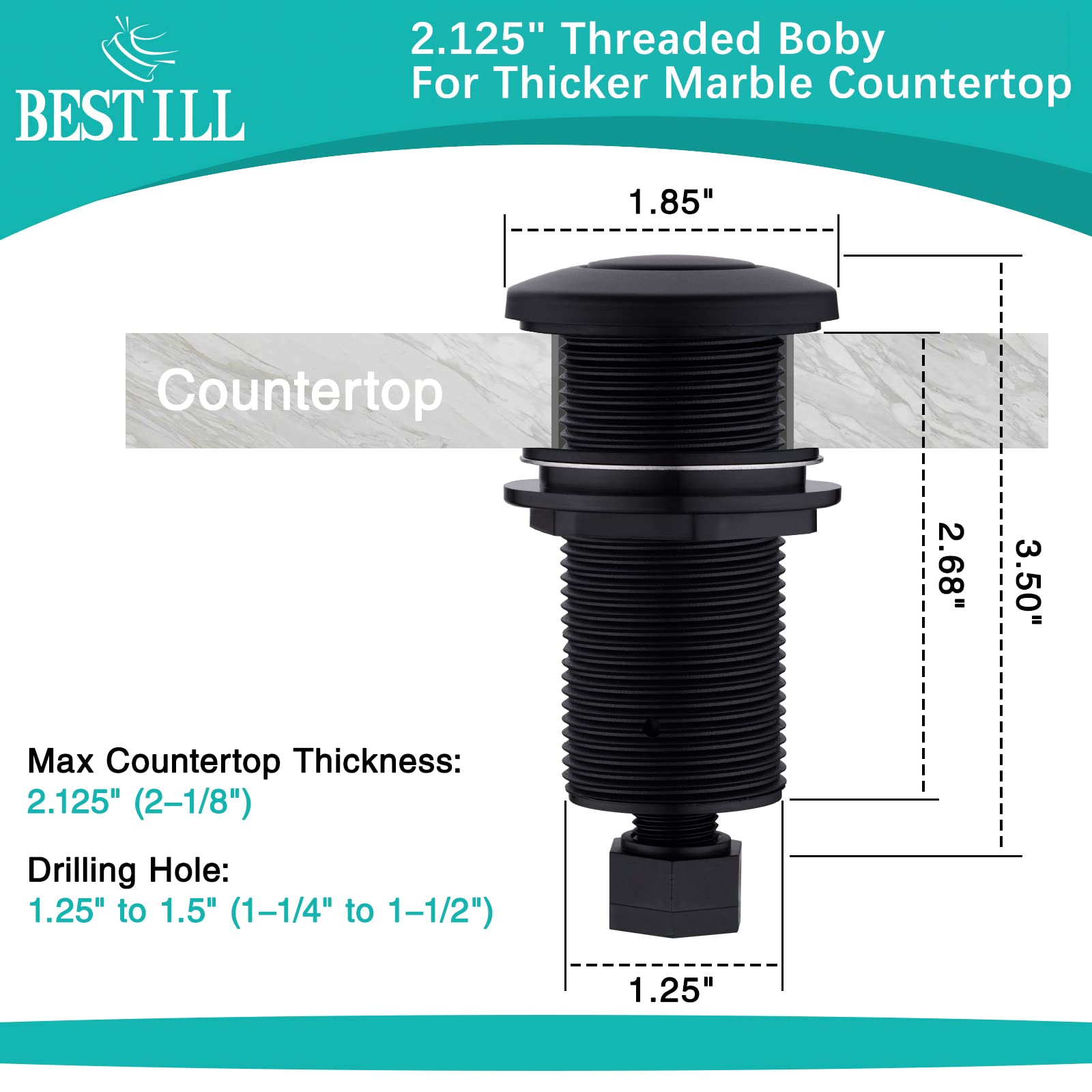 BESTILL Sink Top Garbage Disposal Air Switch Kit with Dual Outlet, Matte Black (Long Button with Brass Cover)