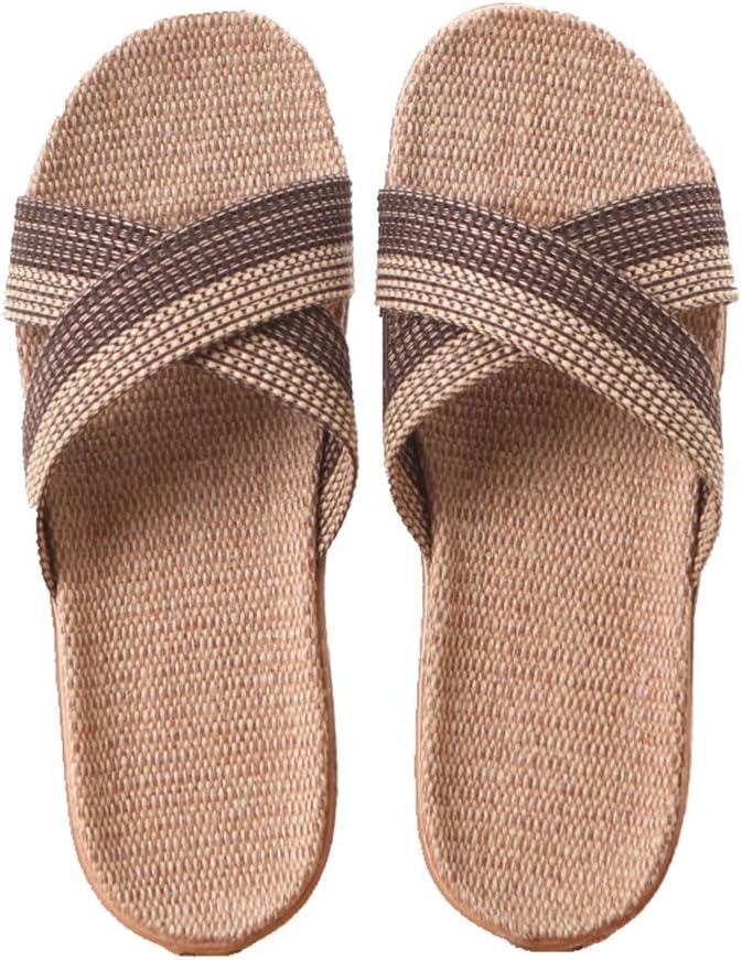 CYBLING Lightweight Men Women Linen House Slippers Summer Open Toes Slip On Indoor Slipper