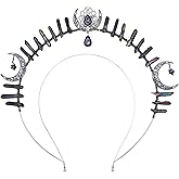 COSUCOS Goth Goddess Halo Crown - Black Moon Star Headband Gothic Wedding Quartz Crystal Headpiece for Carnival Cosplay Party Festival Photoshoot Halloween Headdress