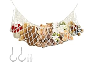 Stuffed Animal Hammock, Cotton Rope Stuffed Animal Storage for wall, Macrame Corner Stuffy Storage Net with Anchors & Hooks, 