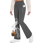 Desol Fleece Lined Hiking Pants Women, Winter High Waist Fleece Flare Pants Waterproof Thermal Snow Pants with Zipper Pockets