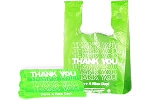 YoYoRain 100 Pack “Thank You” T-Shirt Bags – Green Plastic Shopping Bags with Handles, for Retail, Grocery, Supermarket, Takeout